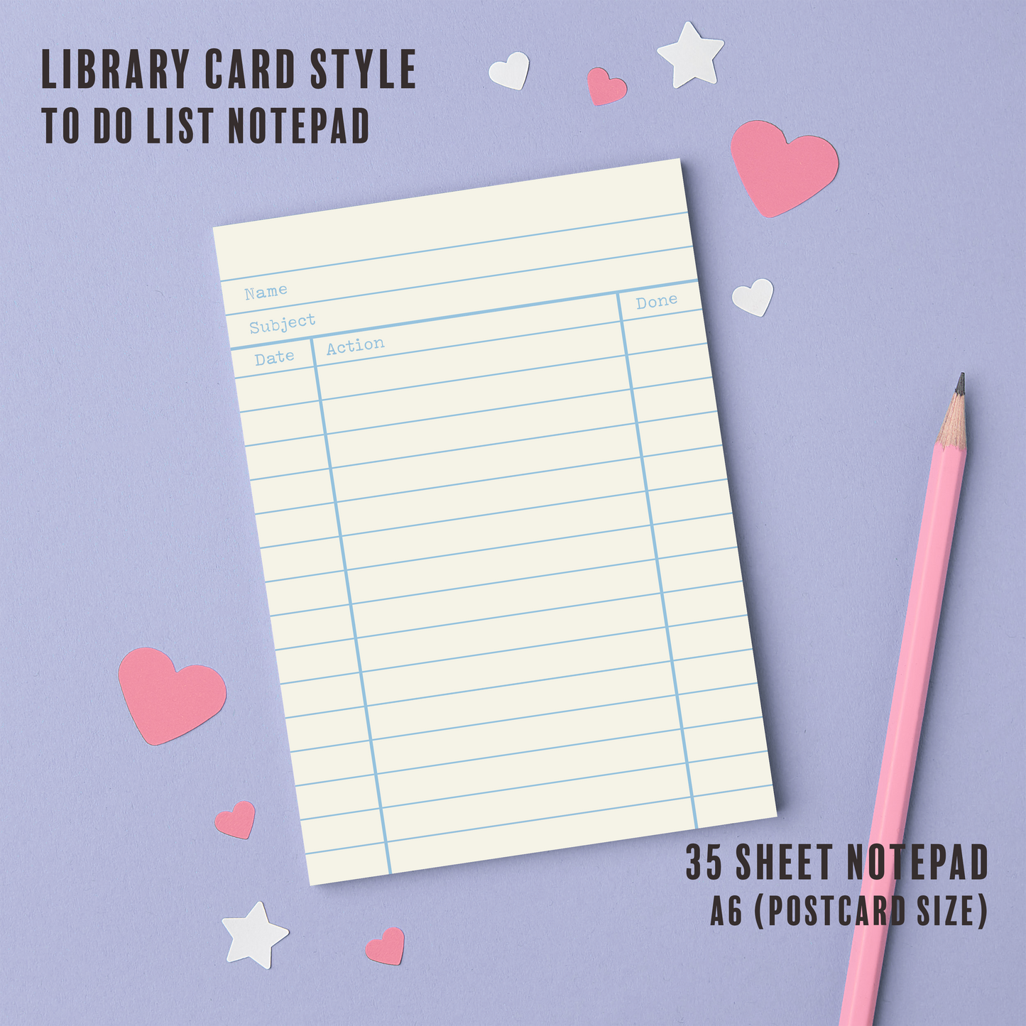 Retro Library Card A6 Notepad - To Do List