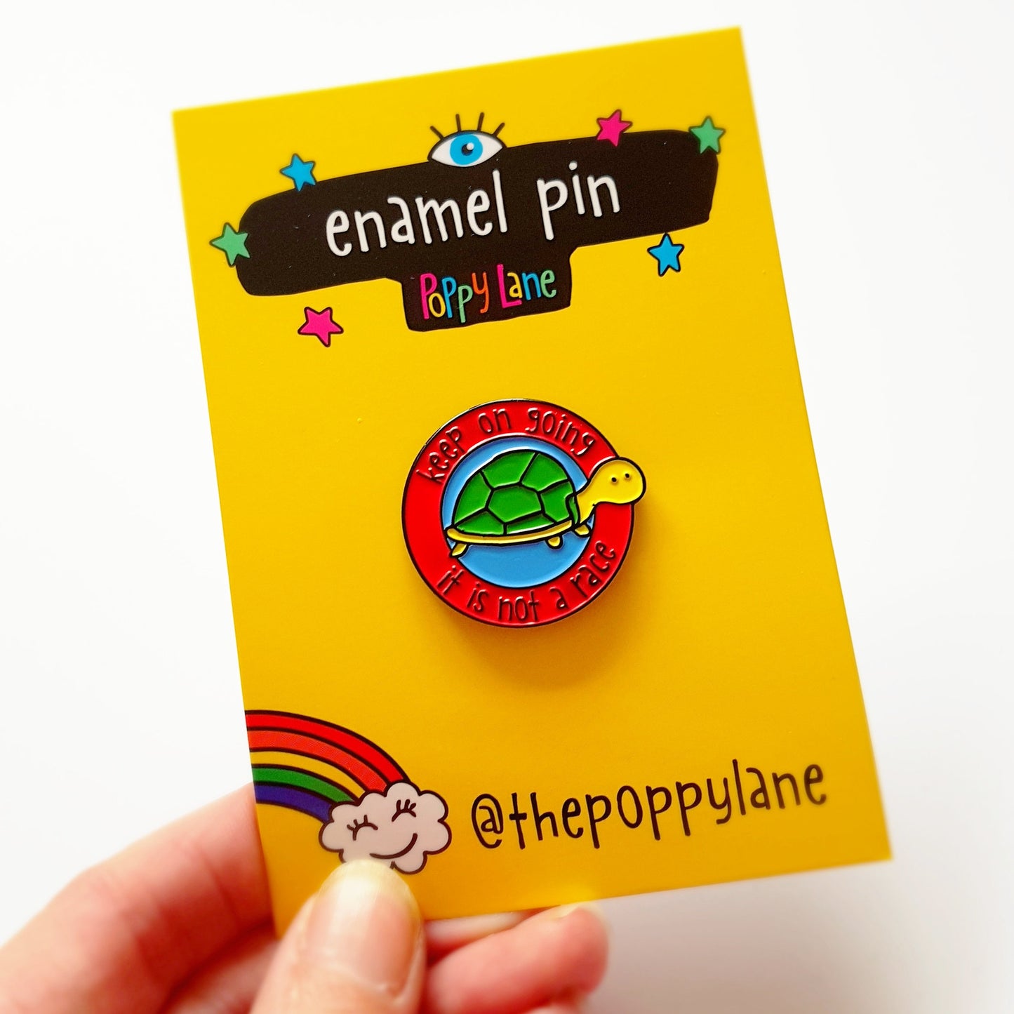 Cute tortoise Keep on Going Encouragement enamel pin - the-poppy-lane
