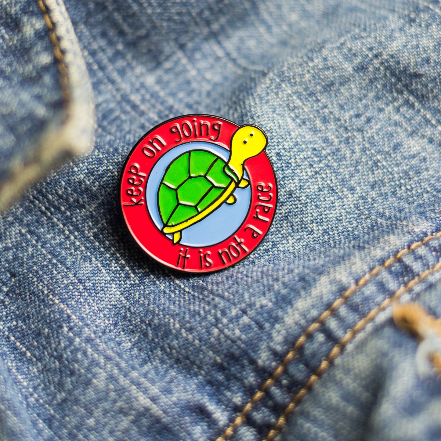 Cute tortoise Keep on Going Encouragement enamel pin - the-poppy-lane
