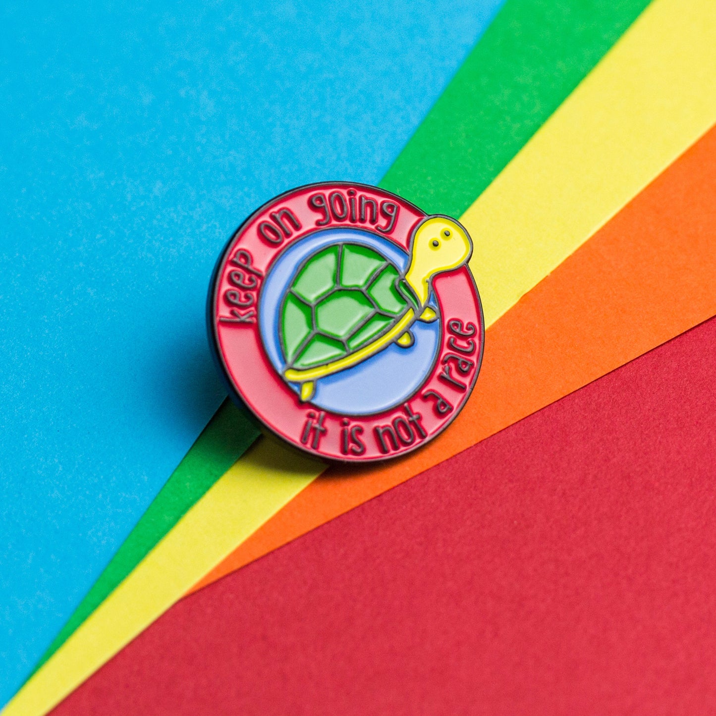 Cute tortoise Keep on Going Encouragement enamel pin - the-poppy-lane