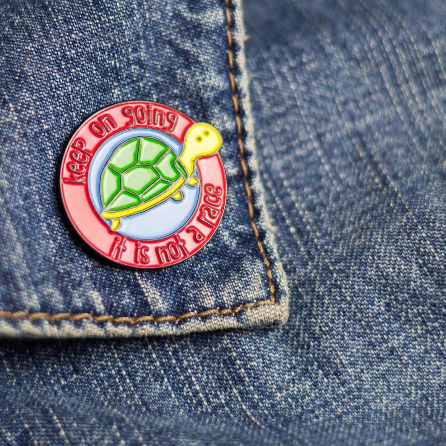 Cute tortoise Keep on Going Encouragement enamel pin - the-poppy-lane