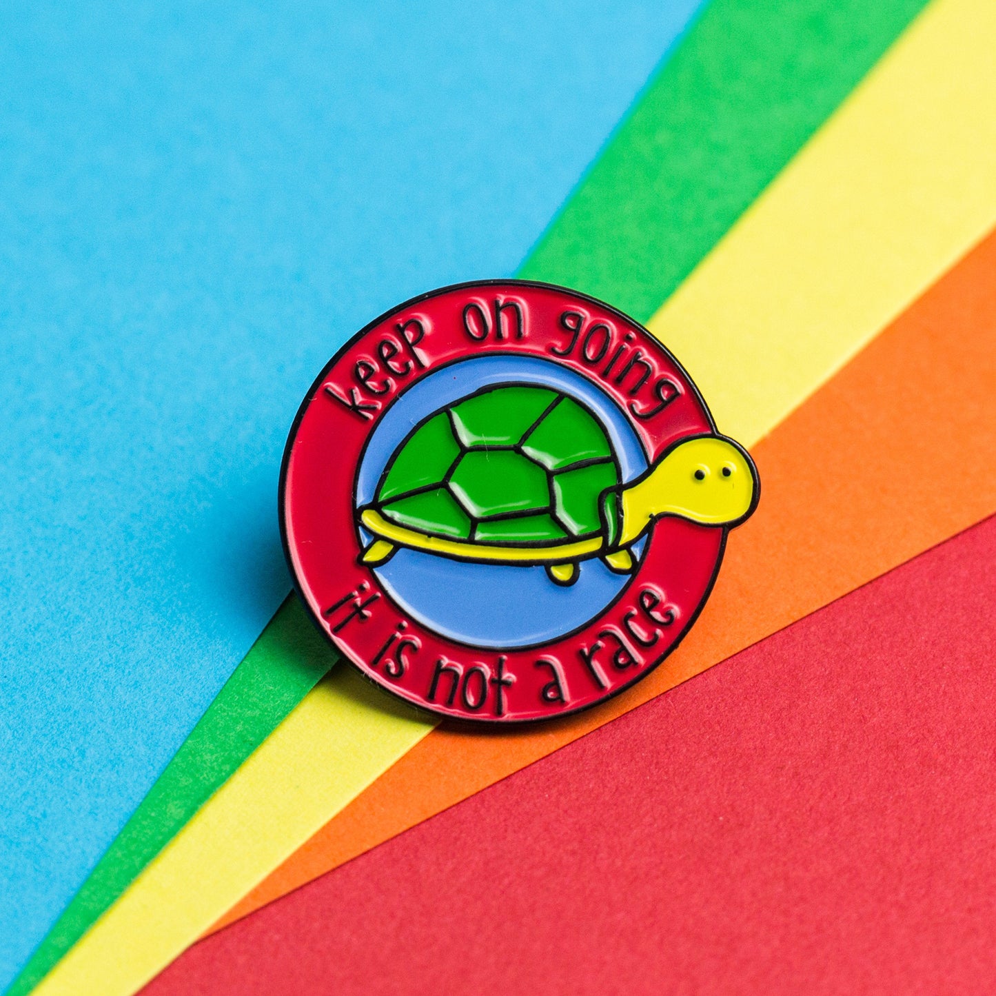 Cute tortoise Keep on Going Encouragement enamel pin - the-poppy-lane