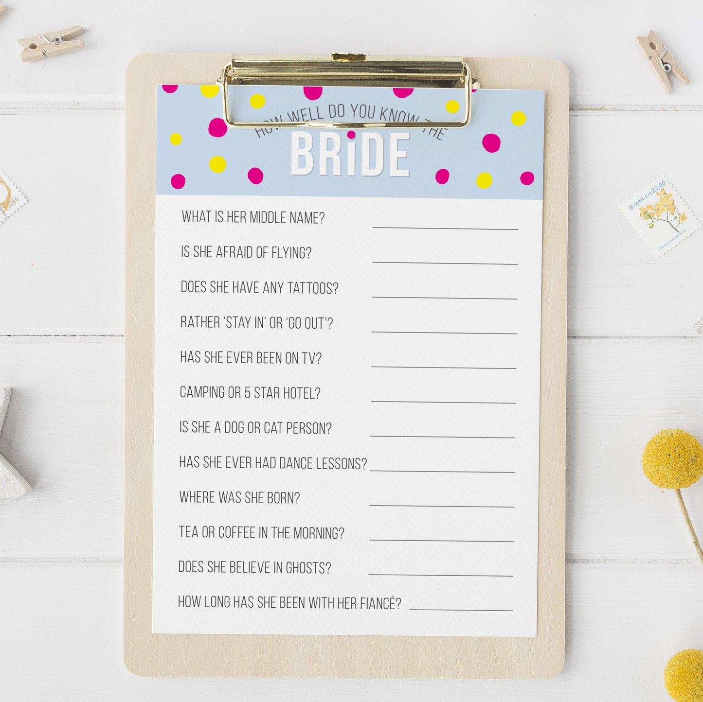 How well do you know the bride Hen Part Game Cards Printable digital download