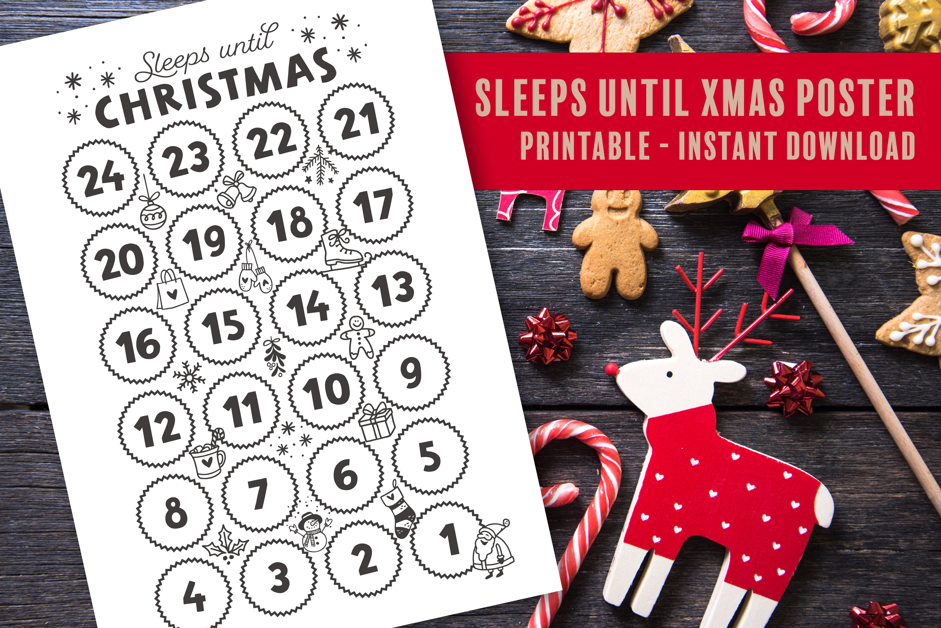 Sleeps Until Christmas Digital File Only Printable The Poppy Lane