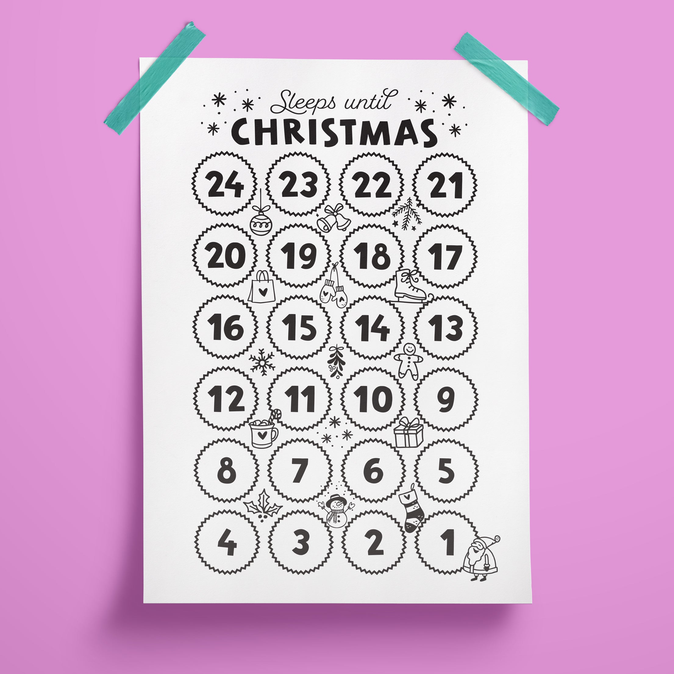 Sleeps Until Christmas A3 poster The Poppy Lane