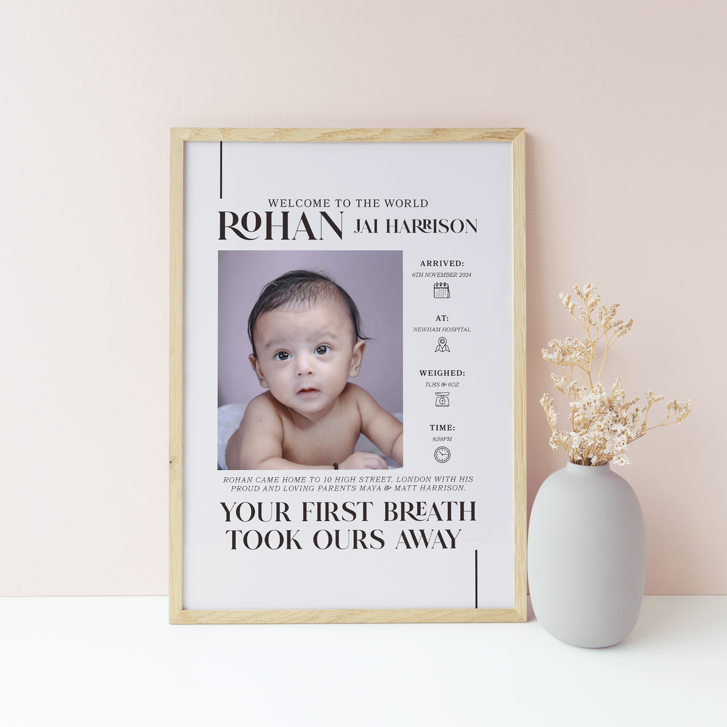 New Baby Details print with photograph