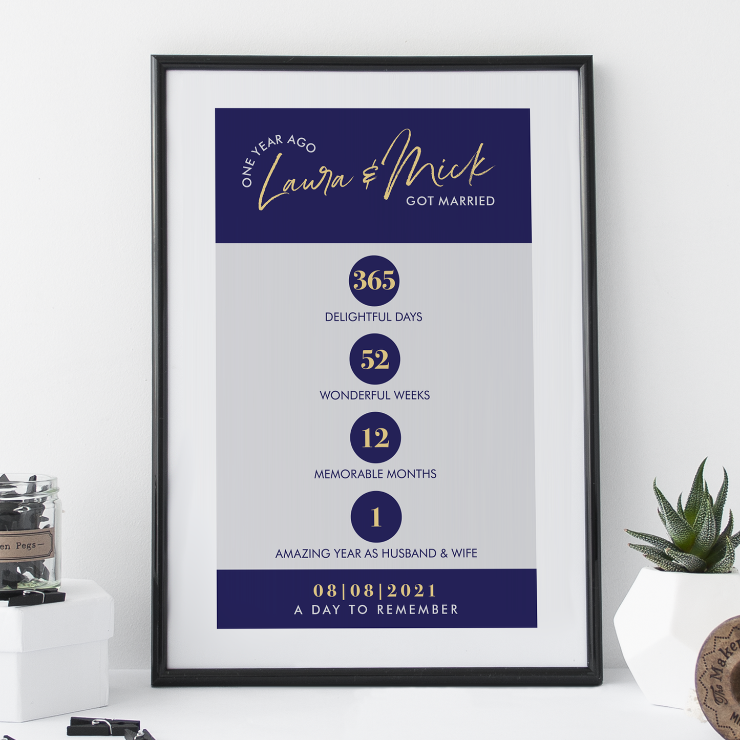 1st Wedding Anniversary Present - Personalised Print