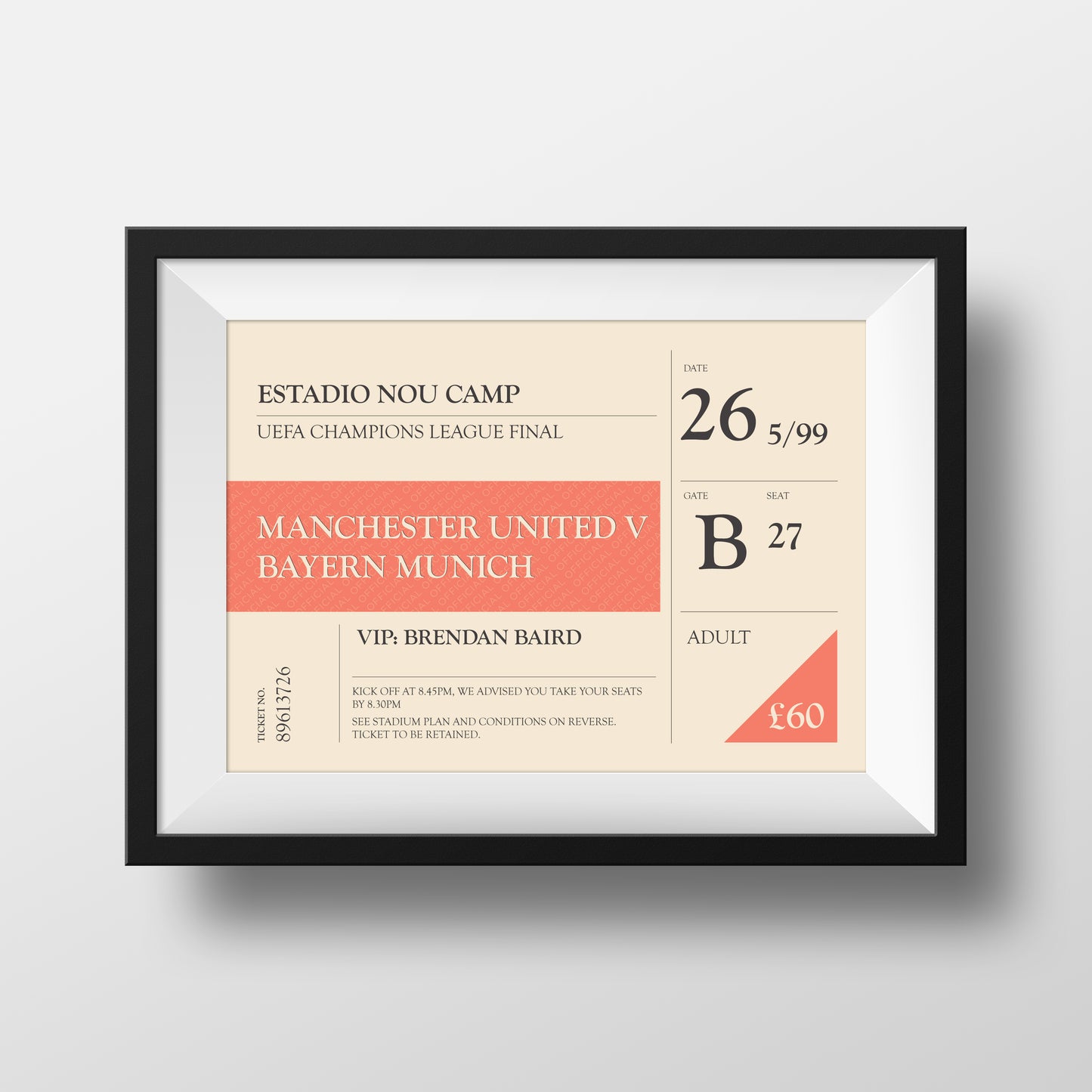 Personalised Retro Style Sports Ticket Print