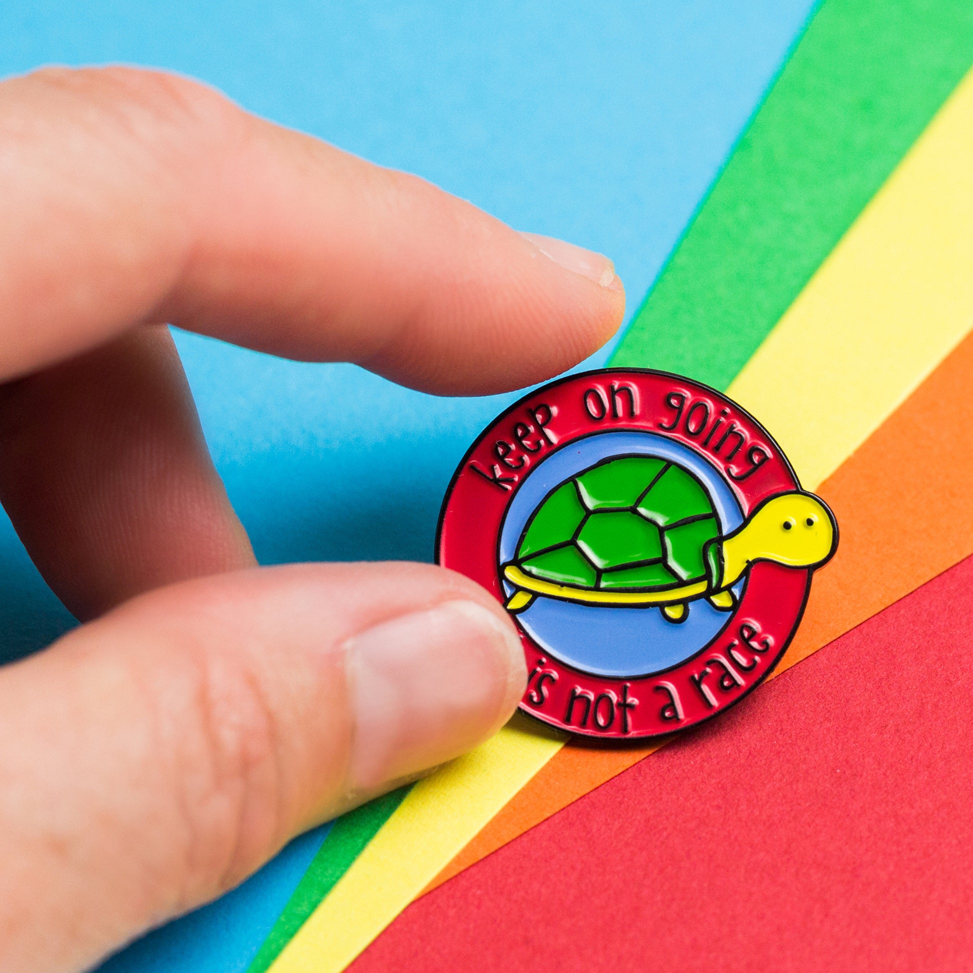 Cute tortoise Keep on Going Encouragement enamel pin - the-poppy-lane