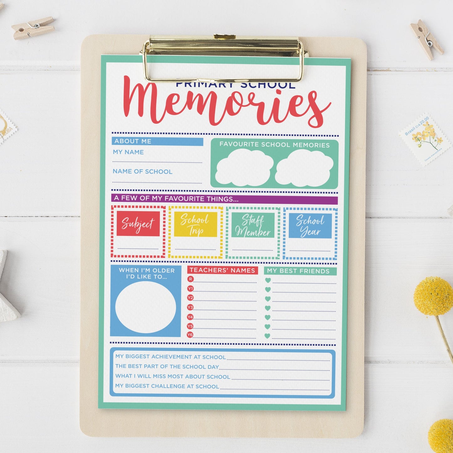 Primary School Memories Printable | Y6 Leavers Download | School Memories Active